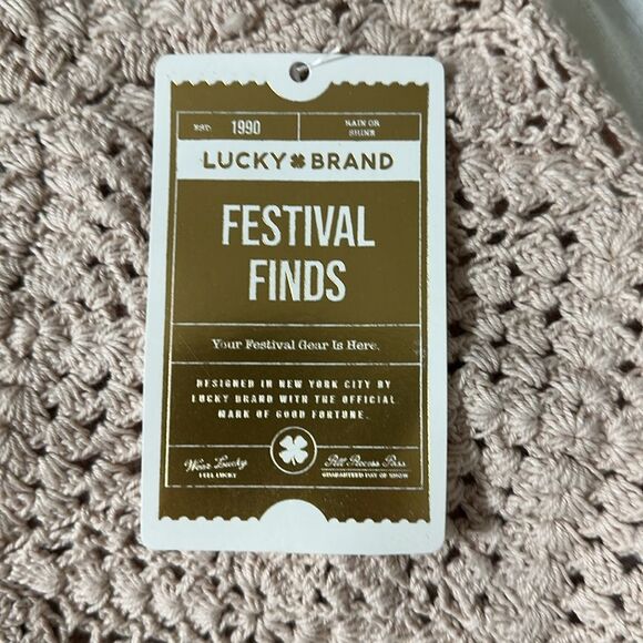 Lucky Brand XL Blush Pink Square Crochet Front Tie Cropped Festival Vest - Picture 14 of 15